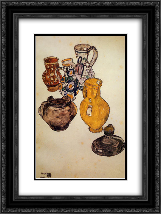 Ceramics 18x24 Black Ornate Wood Framed Art Print Poster with Double Matting by Schiele, Egon