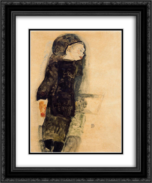 Child in Black 20x24 Black Ornate Wood Framed Art Print Poster with Double Matting by Schiele, Egon