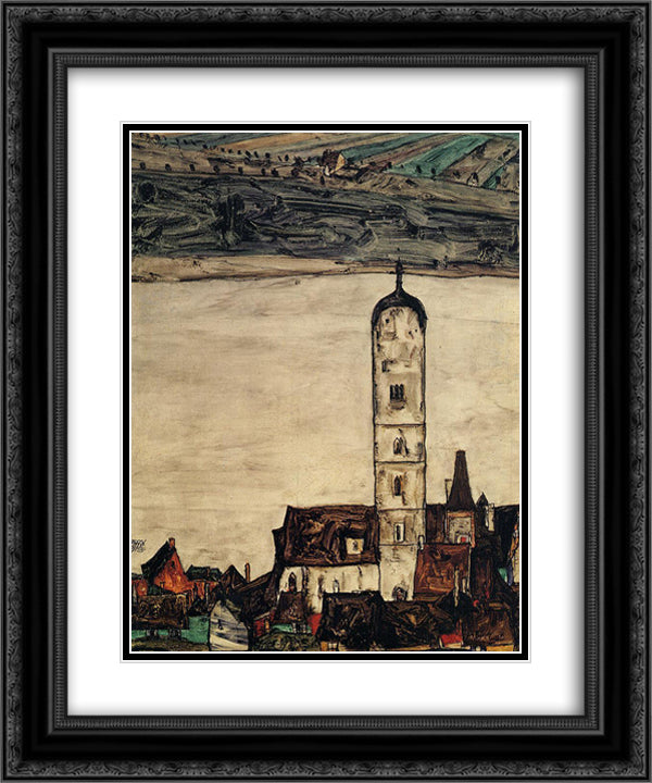 Church in Stein on the Danube 20x24 Black Ornate Wood Framed Art Print Poster with Double Matting by Schiele, Egon