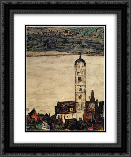 Church in Stein on the Danube 20x24 Black Ornate Wood Framed Art Print Poster with Double Matting by Schiele, Egon