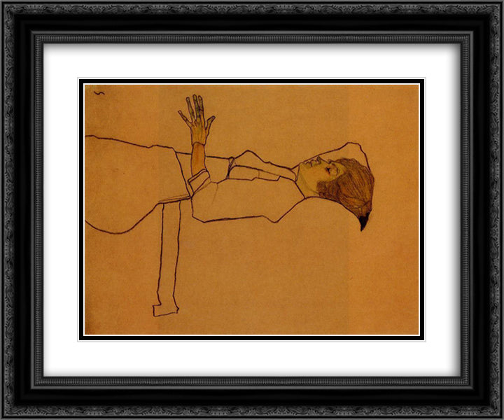 Clothed Woman, Reclining 24x20 Black Ornate Wood Framed Art Print Poster with Double Matting by Schiele, Egon