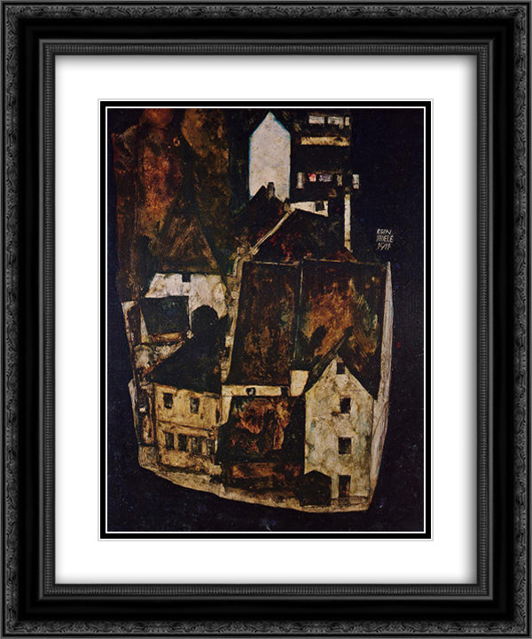 Dead City (City on the Blue River) 20x24 Black Ornate Wood Framed Art Print Poster with Double Matting by Schiele, Egon