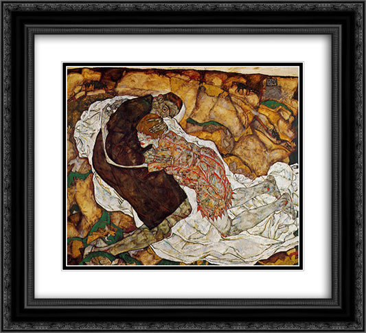 Death and the Maiden 22x20 Black Ornate Wood Framed Art Print Poster with Double Matting by Schiele, Egon