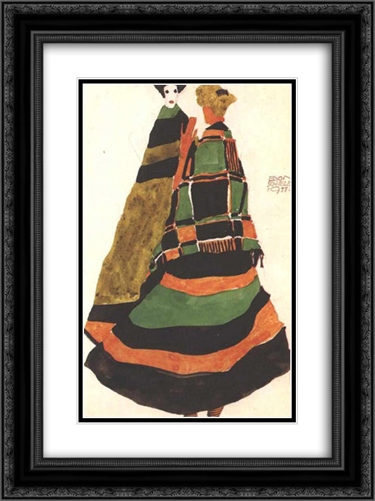 Design for a postcard 18x24 Black Ornate Wood Framed Art Print Poster with Double Matting by Schiele, Egon