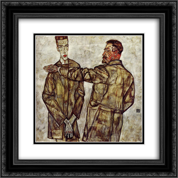 Double Portrait (Chief Inspector Heinrich Benesch and His Son Otto) 20x20 Black Ornate Wood Framed Art Print Poster with Double Matting by Schiele, Egon