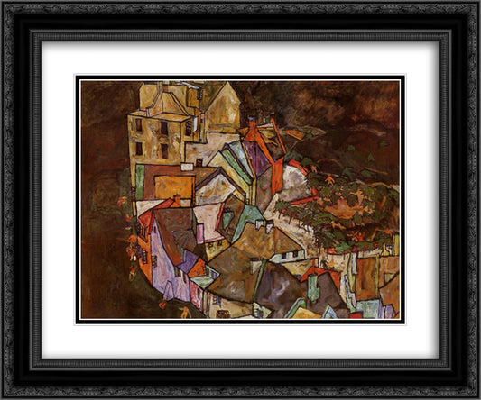 Edge of Town (Krumau Town Crescent) 24x20 Black Ornate Wood Framed Art Print Poster with Double Matting by Schiele, Egon