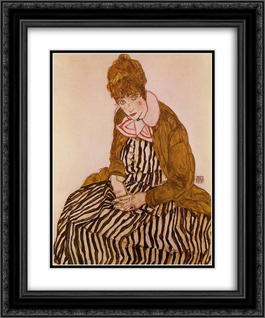 Edith Schiele, Seated 20x24 Black Ornate Wood Framed Art Print Poster with Double Matting by Schiele, Egon