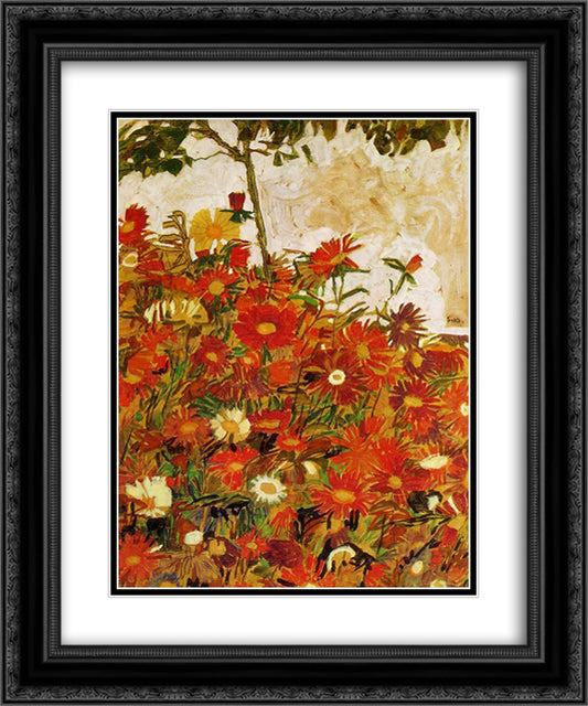 Field of Flowers 20x24 Black Ornate Wood Framed Art Print Poster with Double Matting by Schiele, Egon