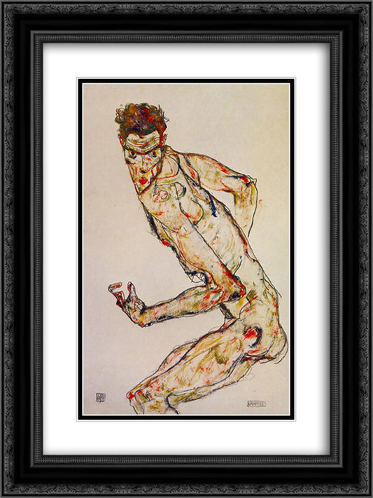 Fighter 18x24 Black Ornate Wood Framed Art Print Poster with Double Matting by Schiele, Egon