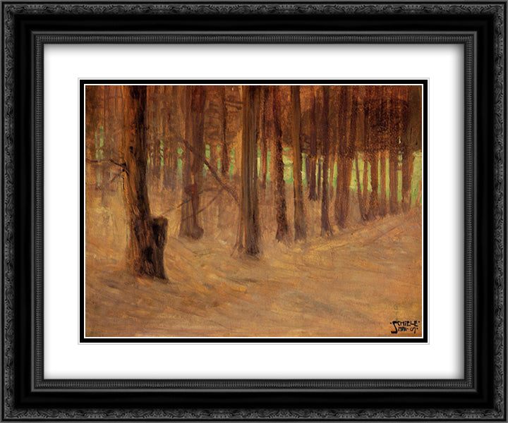 Forest with Sunlit Clearing in the Background 24x20 Black Ornate Wood Framed Art Print Poster with Double Matting by Schiele, Egon