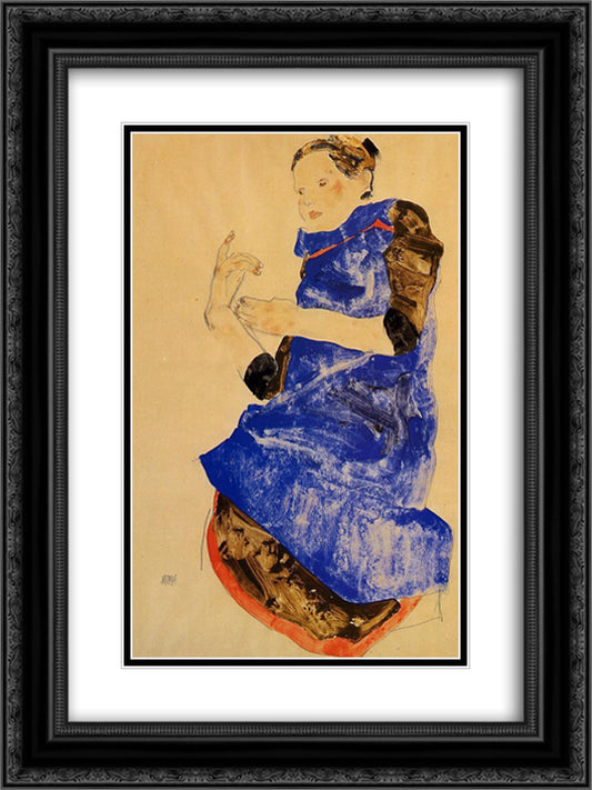 Girl in a Blue Apron 18x24 Black Ornate Wood Framed Art Print Poster with Double Matting by Schiele, Egon