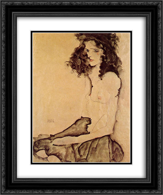 Girl in Black 20x24 Black Ornate Wood Framed Art Print Poster with Double Matting by Schiele, Egon