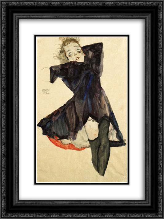 Girl in Blue Dress 18x24 Black Ornate Wood Framed Art Print Poster with Double Matting by Schiele, Egon