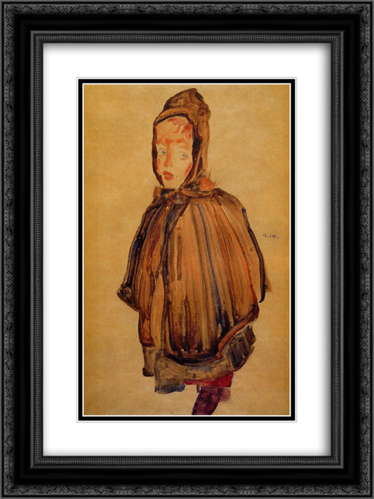 Girl with Hood 18x24 Black Ornate Wood Framed Art Print Poster with Double Matting by Schiele, Egon