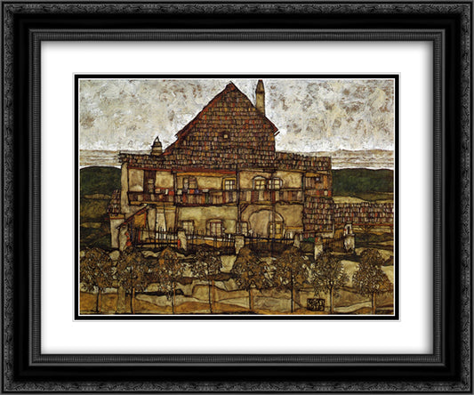 House with Shingles 24x20 Black Ornate Wood Framed Art Print Poster with Double Matting by Schiele, Egon