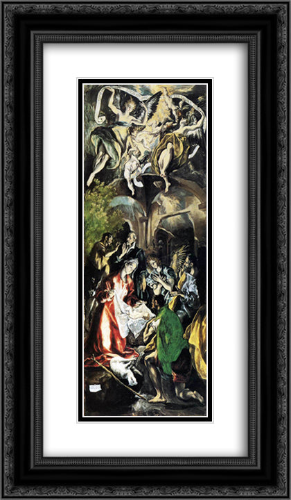 Adoration of the Shepherds 14x24 Black Ornate Wood Framed Art Print Poster with Double Matting by El Greco