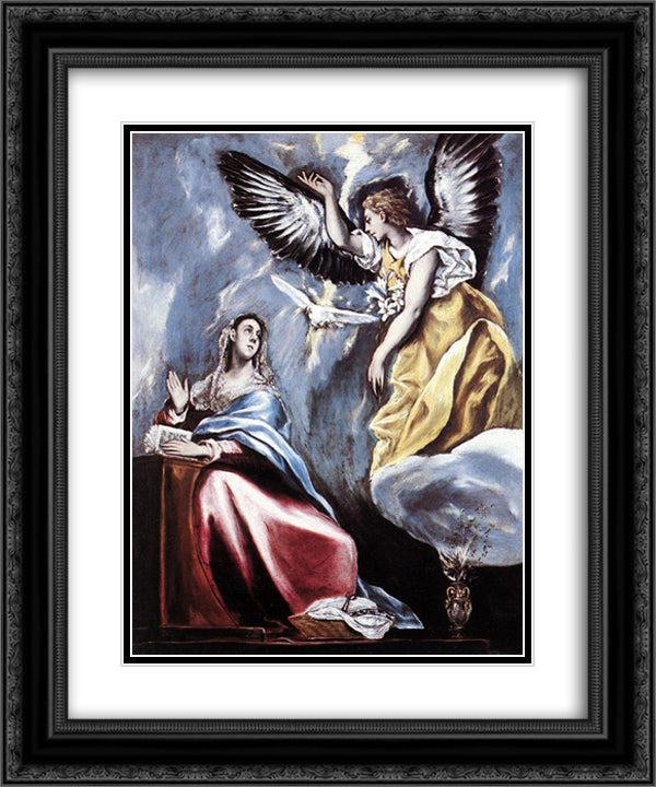 Annunciation 20x24 Black Ornate Wood Framed Art Print Poster with Double Matting by El Greco