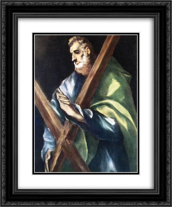 Apostle St. Andrew 20x24 Black Ornate Wood Framed Art Print Poster with Double Matting by El Greco