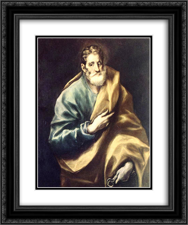 Apostle St. Peter 20x24 Black Ornate Wood Framed Art Print Poster with Double Matting by El Greco