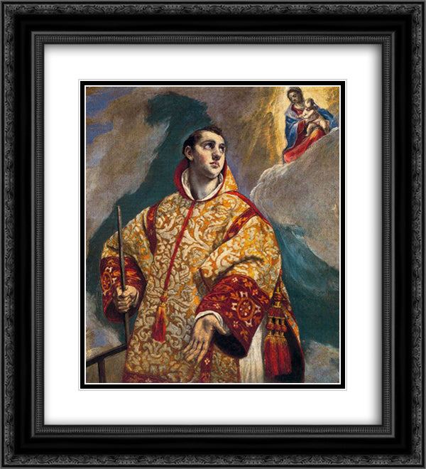 Apparition of the Virgin to St. Lawrence 20x22 Black Ornate Wood Framed Art Print Poster with Double Matting by El Greco