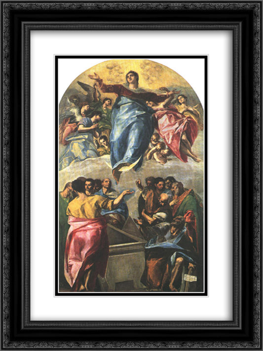 Assumption of the Virgin 18x24 Black Ornate Wood Framed Art Print Poster with Double Matting by El Greco