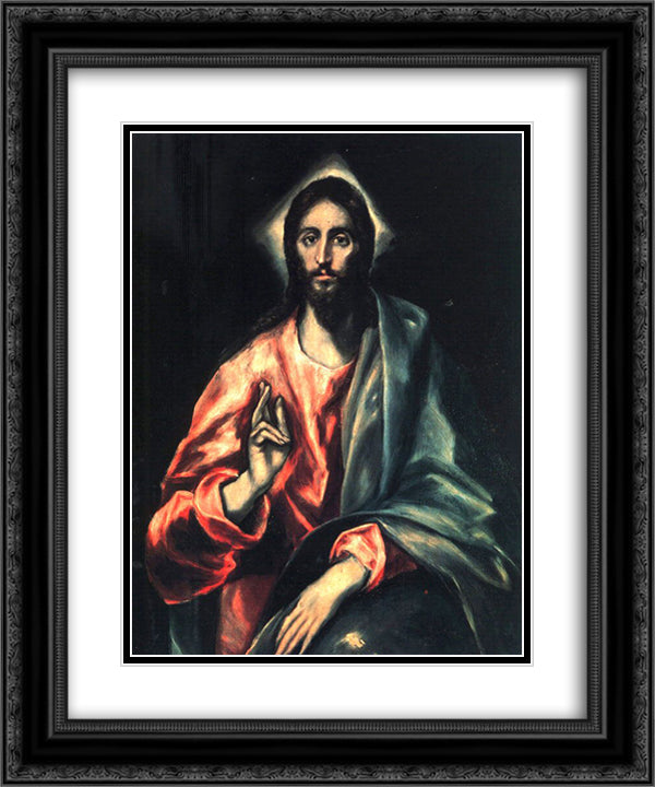 Christ as Saviour 20x24 Black Ornate Wood Framed Art Print Poster with Double Matting by El Greco