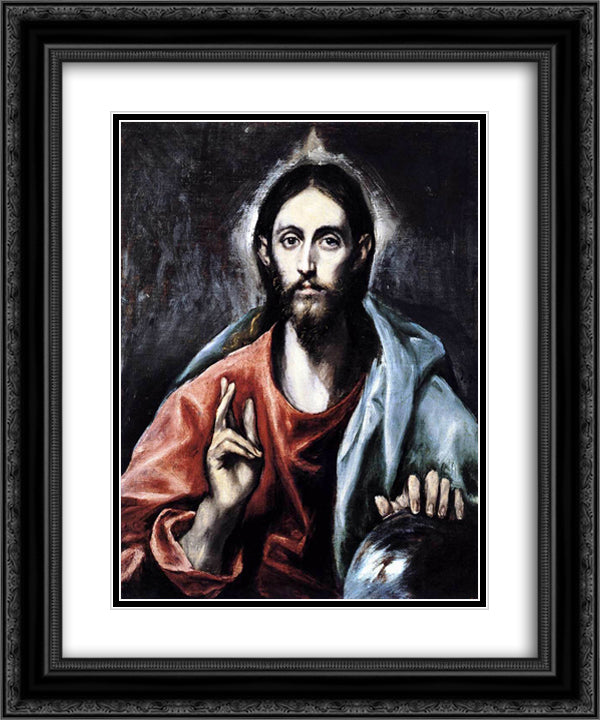 Christ blessing (The Saviour of the World) 20x24 Black Ornate Wood Framed Art Print Poster with Double Matting by El Greco