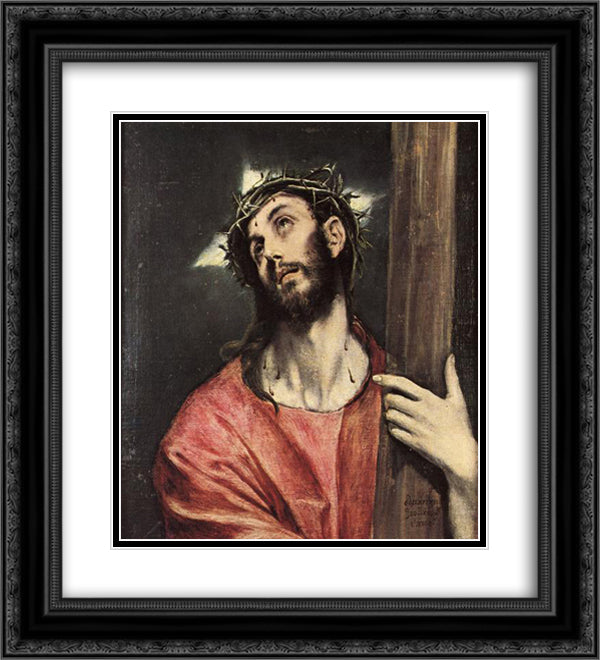 Christ carrying the cross 20x22 Black Ornate Wood Framed Art Print Poster with Double Matting by El Greco