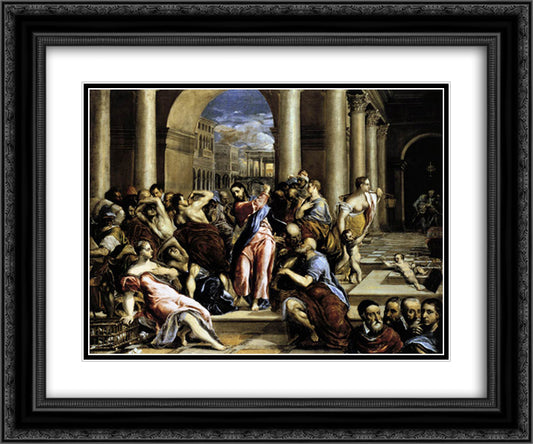 Christ driving the traders from the temple 24x20 Black Ornate Wood Framed Art Print Poster with Double Matting by El Greco