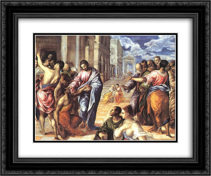 Christ healing the blind 24x20 Black Ornate Wood Framed Art Print Poster with Double Matting by El Greco