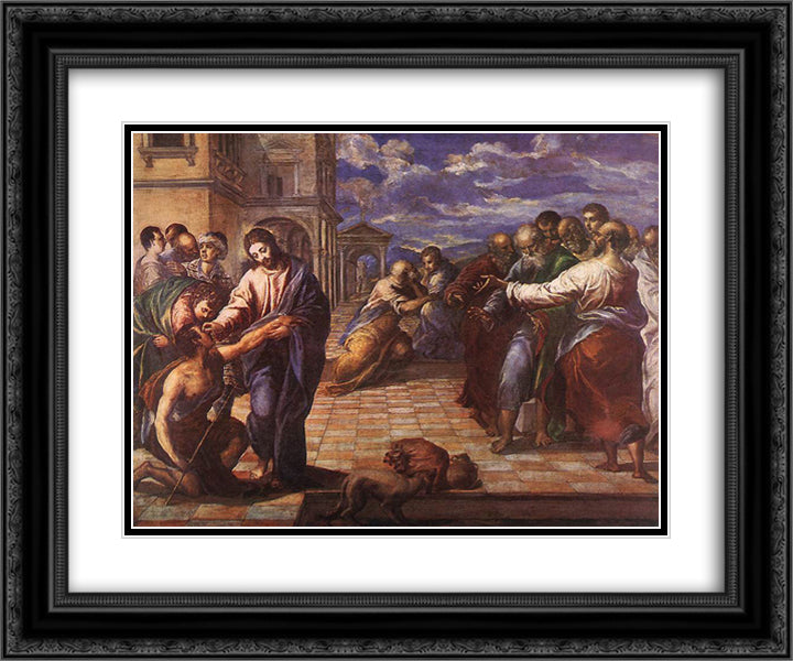 Christ healing the blind man 24x20 Black Ornate Wood Framed Art Print Poster with Double Matting by El Greco