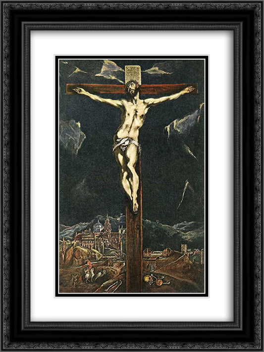 Christ in Agony on the Cross 18x24 Black Ornate Wood Framed Art Print Poster with Double Matting by El Greco