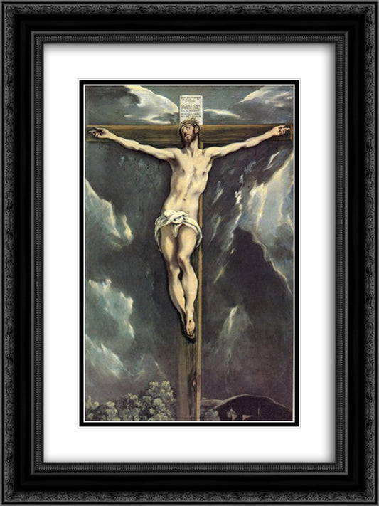 Christ on a cross 18x24 Black Ornate Wood Framed Art Print Poster with Double Matting by El Greco