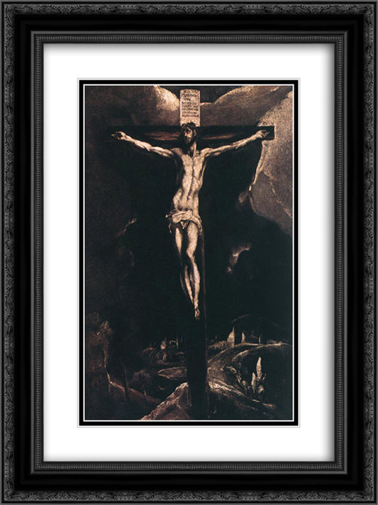 Christ on the cross 18x24 Black Ornate Wood Framed Art Print Poster with Double Matting by El Greco