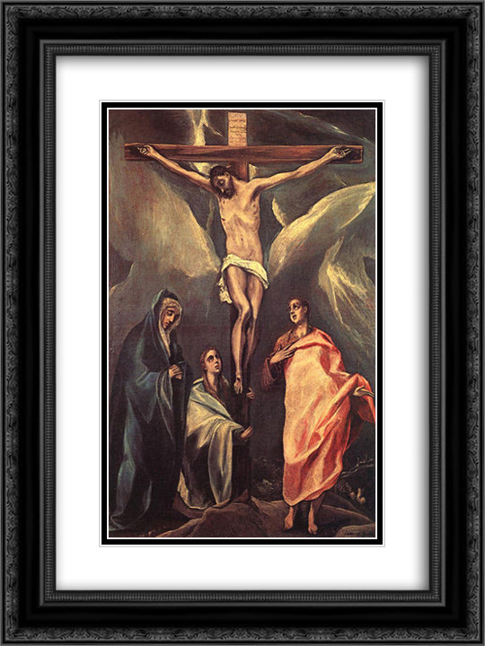 Christ on the cross with two Maries and St. John 18x24 Black Ornate Wood Framed Art Print Poster with Double Matting by El Greco