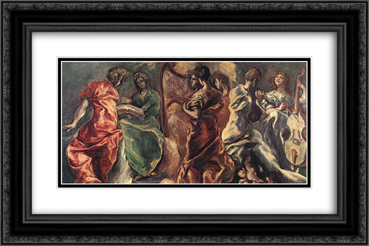 Concert of Angels 24x16 Black Ornate Wood Framed Art Print Poster with Double Matting by El Greco