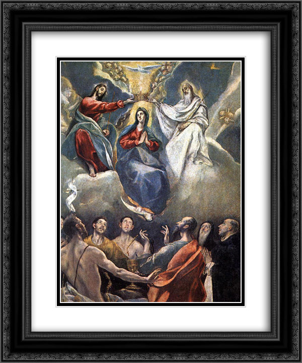 Coronation of the Virgin 20x24 Black Ornate Wood Framed Art Print Poster with Double Matting by El Greco