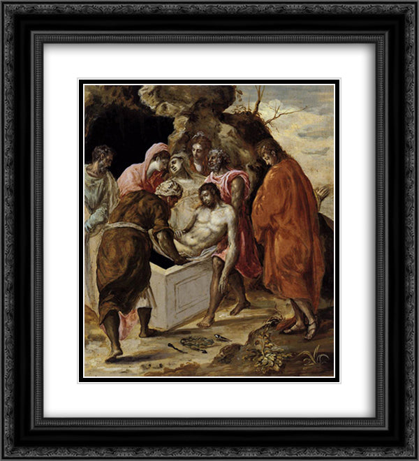 Deposition in the tomb 20x22 Black Ornate Wood Framed Art Print Poster with Double Matting by El Greco