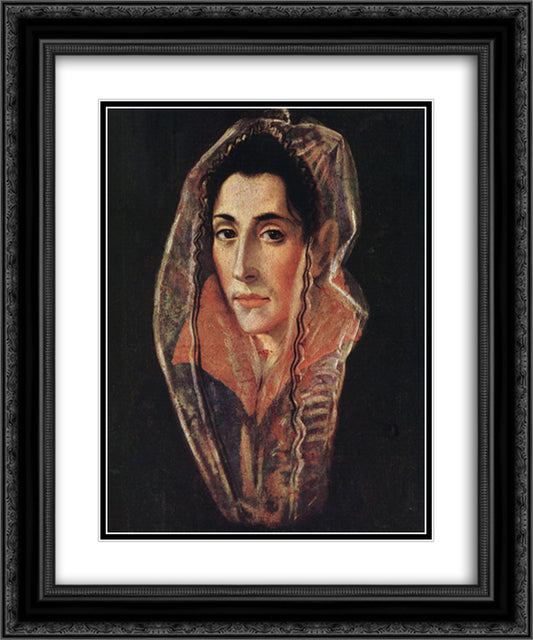 Female portrait 20x24 Black Ornate Wood Framed Art Print Poster with Double Matting by El Greco