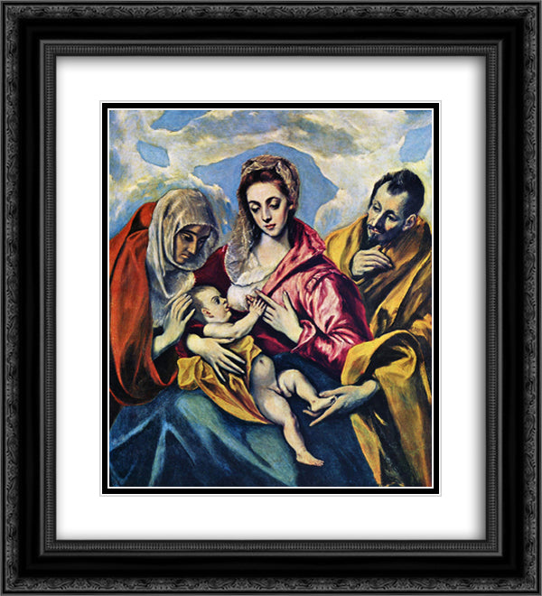 Holy Family with St. Anne 20x22 Black Ornate Wood Framed Art Print Poster with Double Matting by El Greco