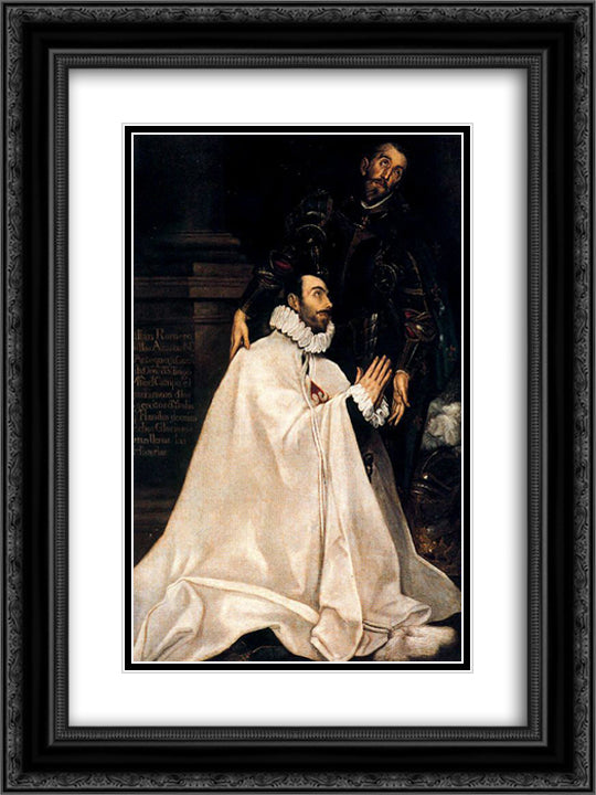 Julian Romero de las Azanas and his patron St. Julian 18x24 Black Ornate Wood Framed Art Print Poster with Double Matting by El Greco