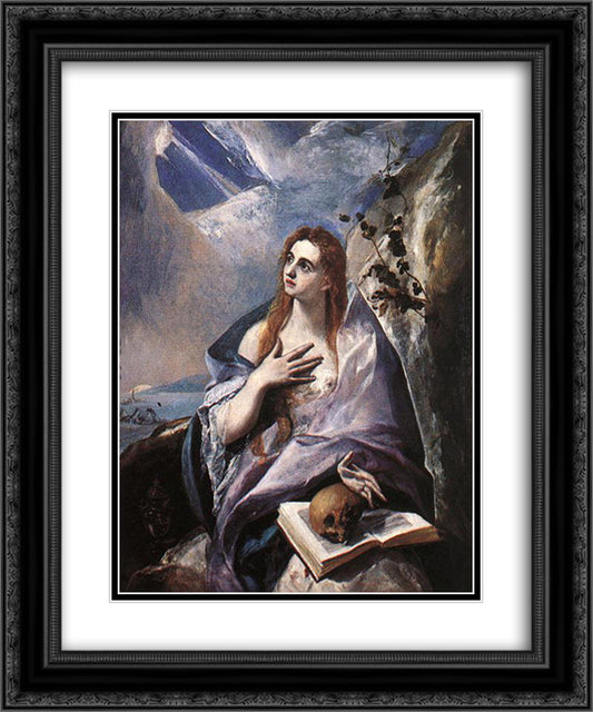 Mary Magdalene in Penitence 20x24 Black Ornate Wood Framed Art Print Poster with Double Matting by El Greco