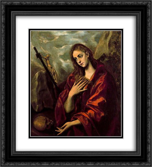 Penitent Magdalene 20x22 Black Ornate Wood Framed Art Print Poster with Double Matting by El Greco