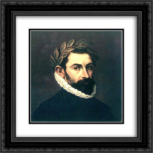 Poet Ercilla y Zuniga by El Greco 20x20 Black Ornate Wood Framed Art Print Poster with Double Matting by El Greco