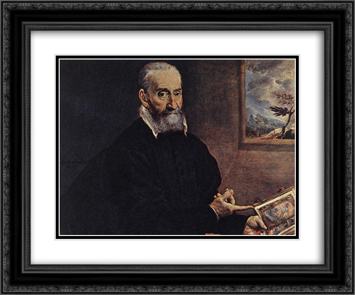 Portrait of Giulio Clovio 24x20 Black Ornate Wood Framed Art Print Poster with Double Matting by El Greco