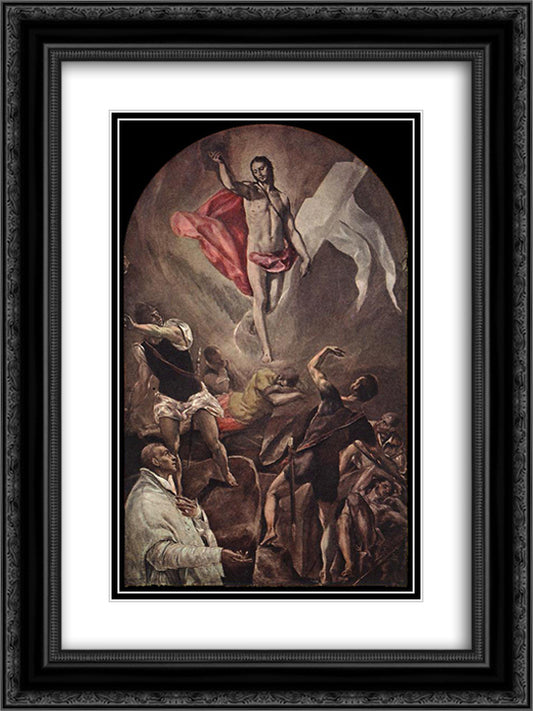 Resurrection 18x24 Black Ornate Wood Framed Art Print Poster with Double Matting by El Greco