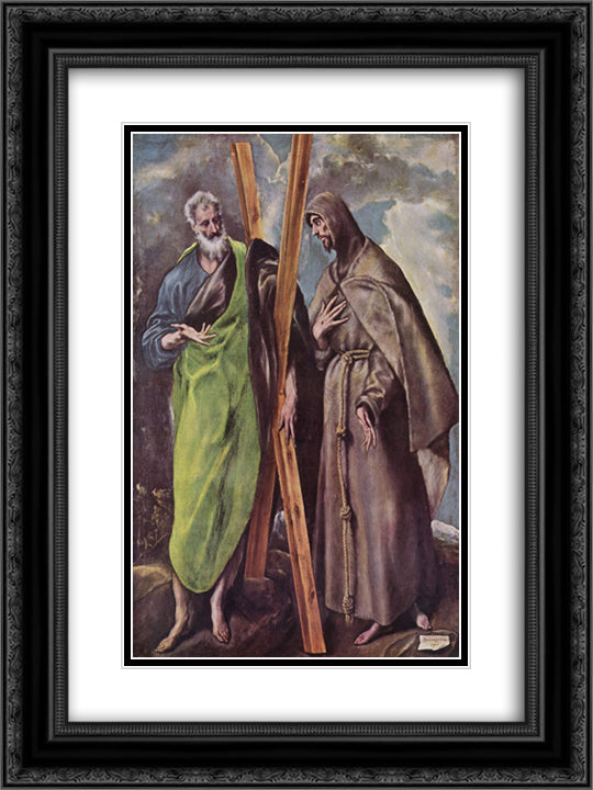 St. Andrew and St. Francis 18x24 Black Ornate Wood Framed Art Print Poster with Double Matting by El Greco