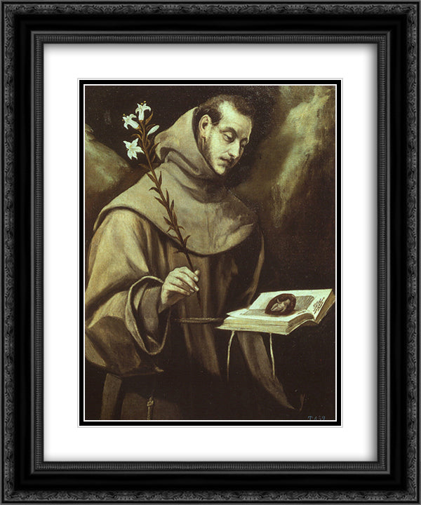 St. Antony of Padua 20x24 Black Ornate Wood Framed Art Print Poster with Double Matting by El Greco