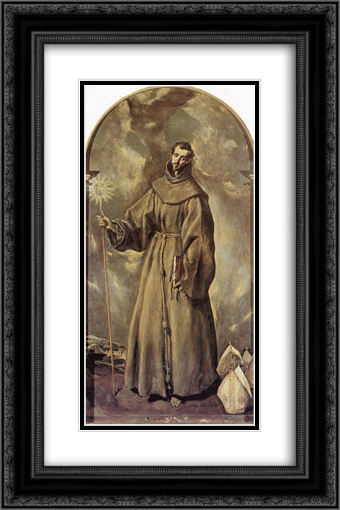 St. Bernardino of Siena 16x24 Black Ornate Wood Framed Art Print Poster with Double Matting by El Greco