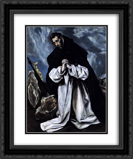 St. Dominic praying 20x24 Black Ornate Wood Framed Art Print Poster with Double Matting by El Greco